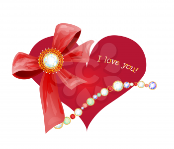 Valentines day greeting card with heart and bow