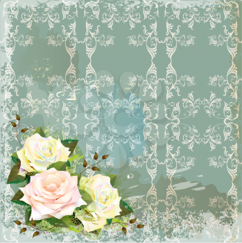 Vintage background  with roses. Imitation of watercolor painting.