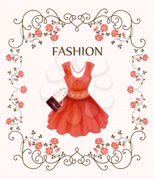 vintage label with red dress