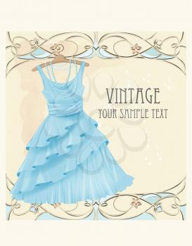 Art nouveau  style vintage  label with blue dress 