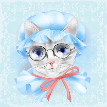 portrait of the vintage cat with glasses. Victorian style.