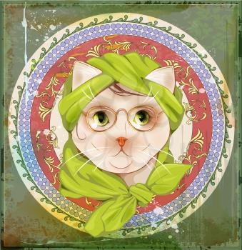 portrait of  the cat with glasses in  the art nouveau style