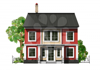 Vector illustration of  cool detailed family  house.  Private residential architecture. Traditional cottage in flat style. Real estate icon. Villa facade. Vintage style house.