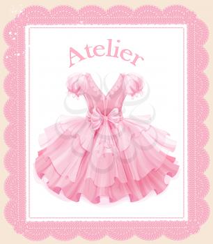 vintage label with  festive pink dress