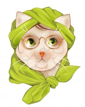 portrait of the hipster cat with glasses and  silk scarf