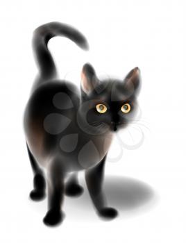 Black kitten. Cat for Halloween design.  Imitation of watercolor painting.