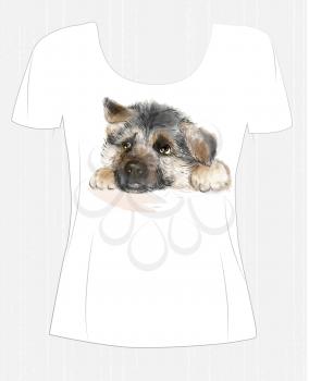 t-shirt design  with puppy german shepherd . Design for women's t-shirt