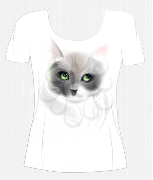 t-shirt design  with cute cat. Design for women's t-shirt