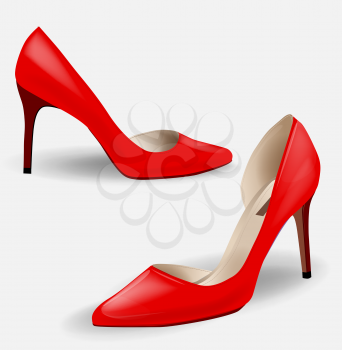 Fashion women’s red high-heeled shoes. Pair of red high heeled shoes . Stylish girl’s footwear. High-heeled  elegant shoes for party. Shoes icon.