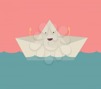 Royalty Free Clipart Image of a Smiling Paper Boat