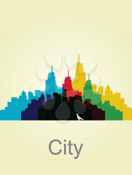 Royalty Free Clipart Image of a Colorful Cityscape