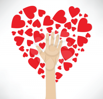 Royalty Free Clipart Image of a Hand and Hearts