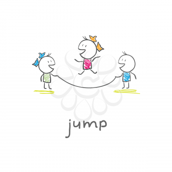 Royalty Free Clipart Image of Children Playing Jump Rope