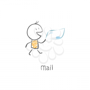 Royalty Free Clipart Image of a Postman Delivering Mail