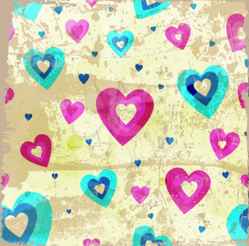 Grunge hearts vector background