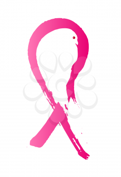 Pink ribbon inside the silhouette of a dove with folded wings