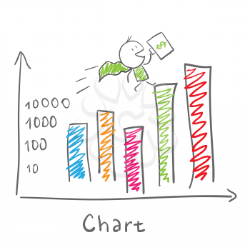 Super businessman and statistics chart