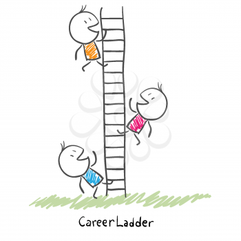 Business people climbing up the corporate ladder. Conceptual  illustration of career