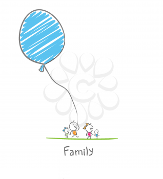 happy family holding a balloon