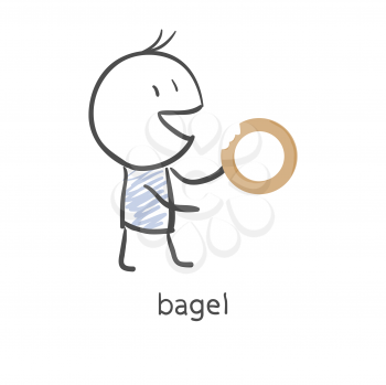 Cartoon guy eats a bagel