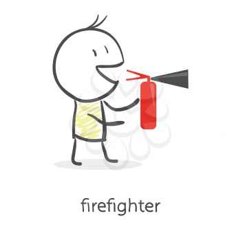 Cartoon man holding a fire extinguisher