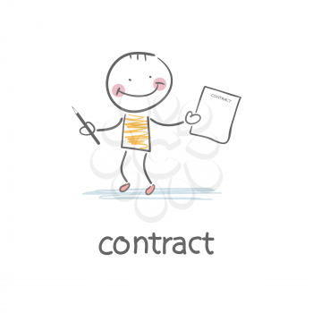Person signs the contract. Illustration.