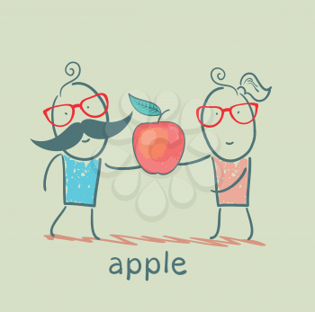 girl and boy holding an apple