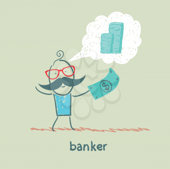 banker with the dollar thinks about money