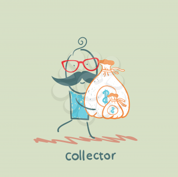 collector is running with a bag of money