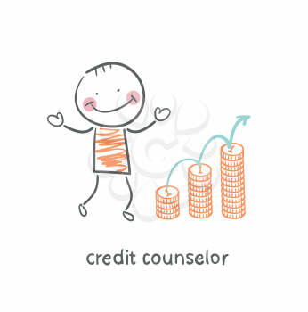 credit counselor next to the graph from coins