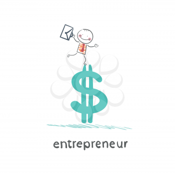 entrepreneur standing on dollar