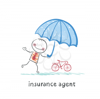 insurance agent protects bike umbrella