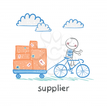 supplier supplier rides a bike with a cart of goods