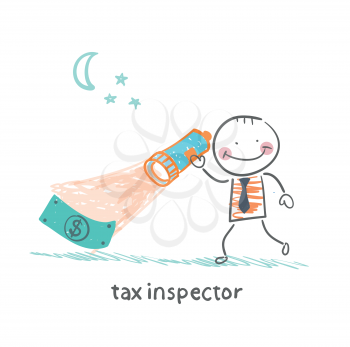 tax inspector with a lantern looking for money