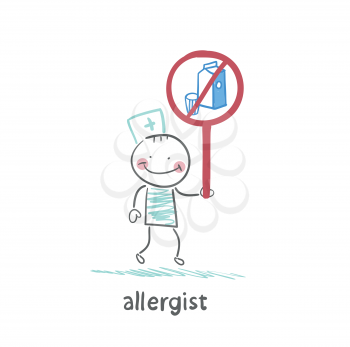 Allergist holds a sign prohibiting milk