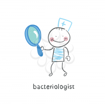 bacteriologist with a magnifying glass