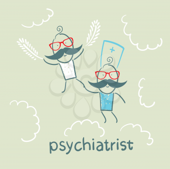 psychiatrist with patient flies in the sky
