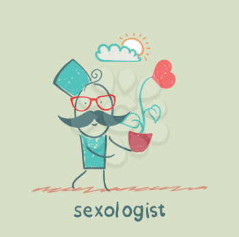 Sexologist  is holding a flower with a heart