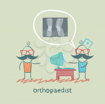 orthopaedist tells the patient about an x-ray