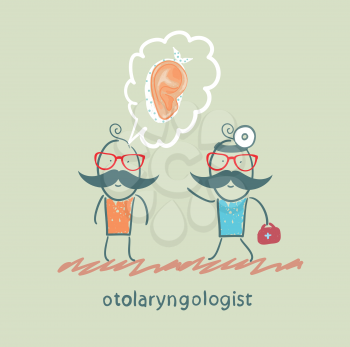 otolaryngologist listens to a story about a patient's ear