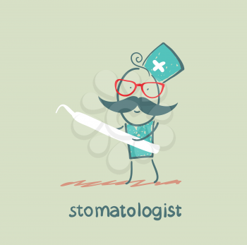 stomatologist with a tool for the treatment of tooth