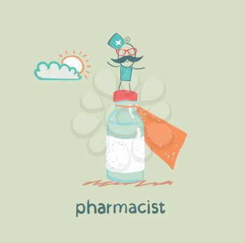 pharmacist is on a big pot of medicines