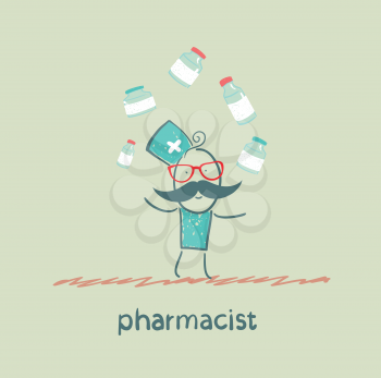pharmacist juggles medicines