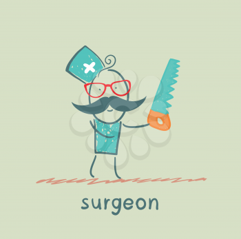 Surgeon holding a saw