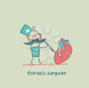 thoracic surgeon operates on the heart with a scalpel