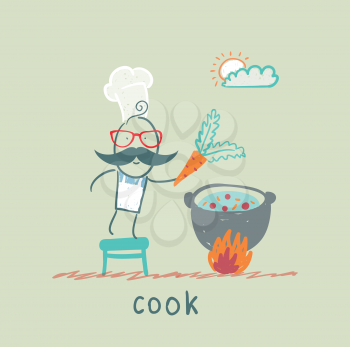 cook cooking in a cauldron