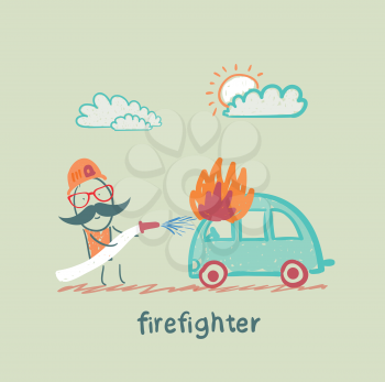 firefighter extinguishes a car