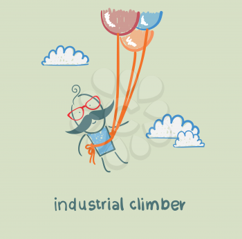 industrial climber flies on balloons