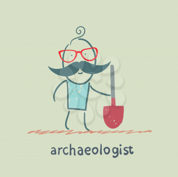 archaeologist holding a shovel