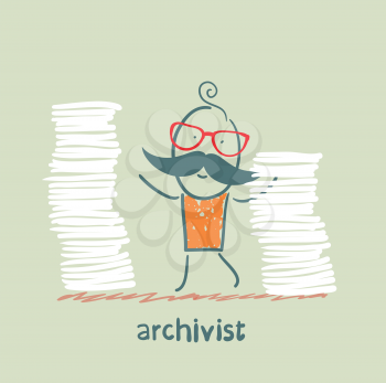 archivist is standing near the pile of papers
